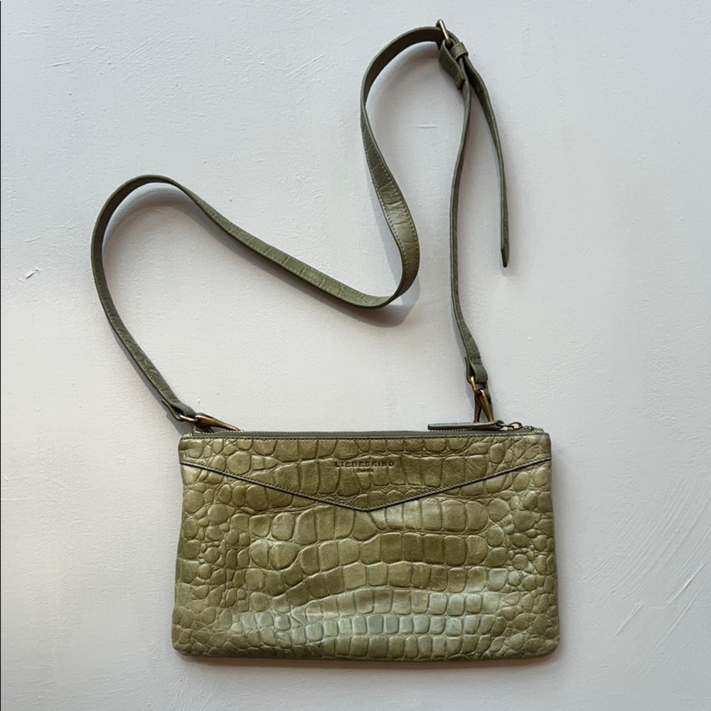 Liebeskind Green Croc-Embossed Leather Crossbody Bag
